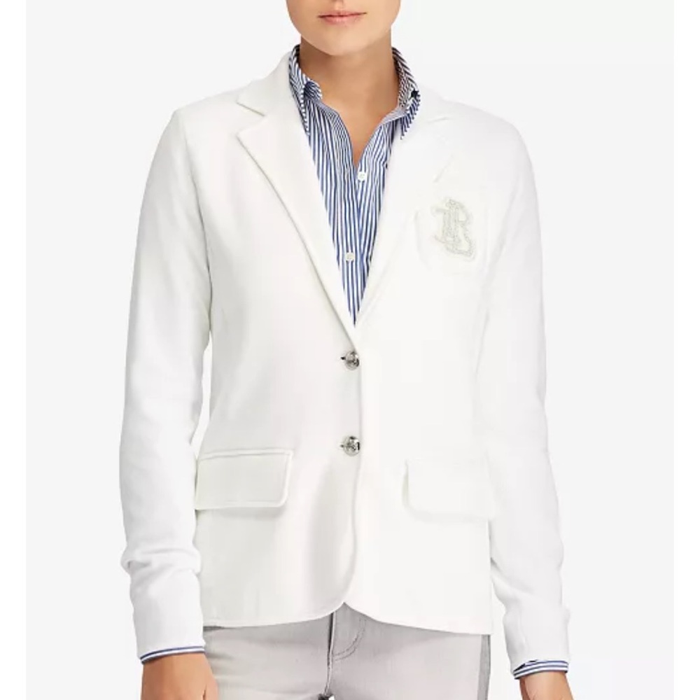 Polo Ralph Lauren monogram crest white blazer with silver buttons Size 2 NWT - Picture 1 of 10